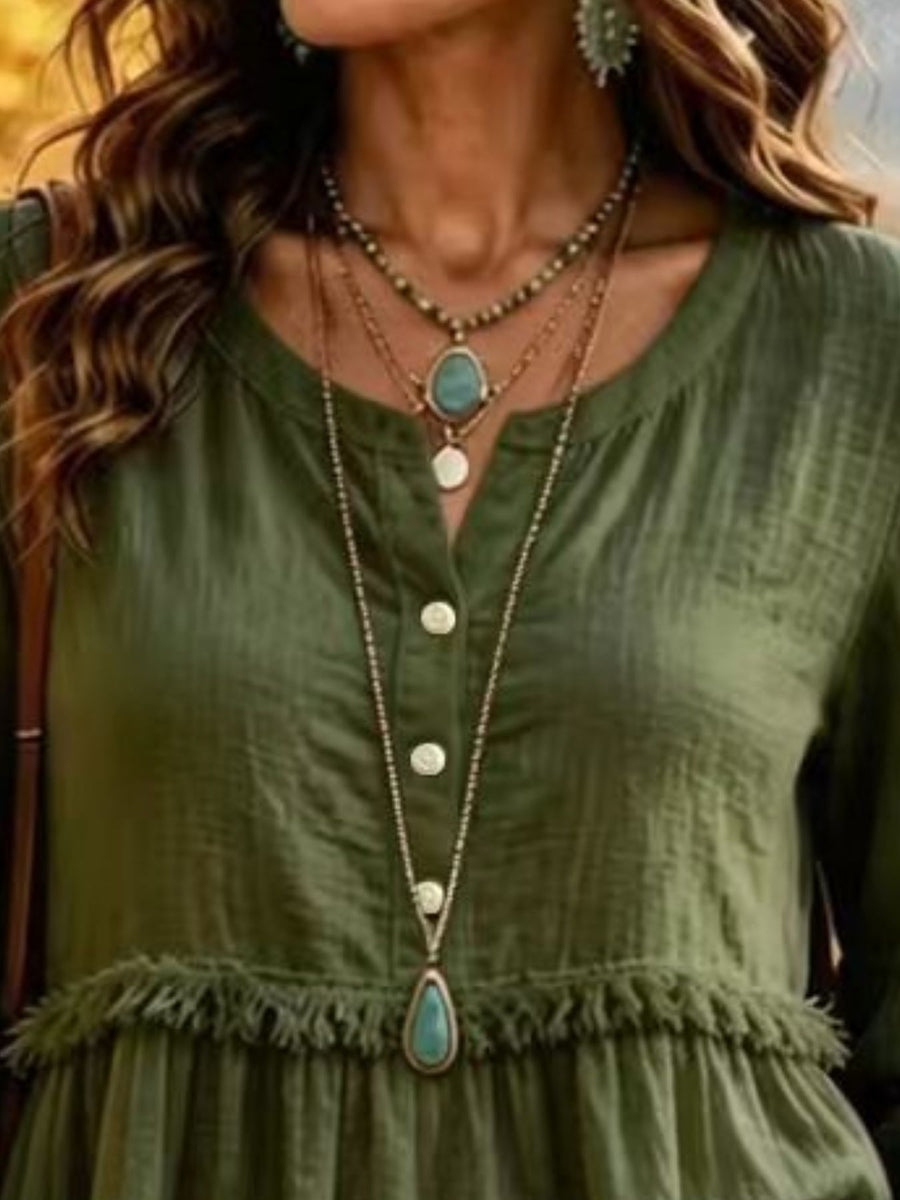 Sky Blue blouse with tunic-length and half-button