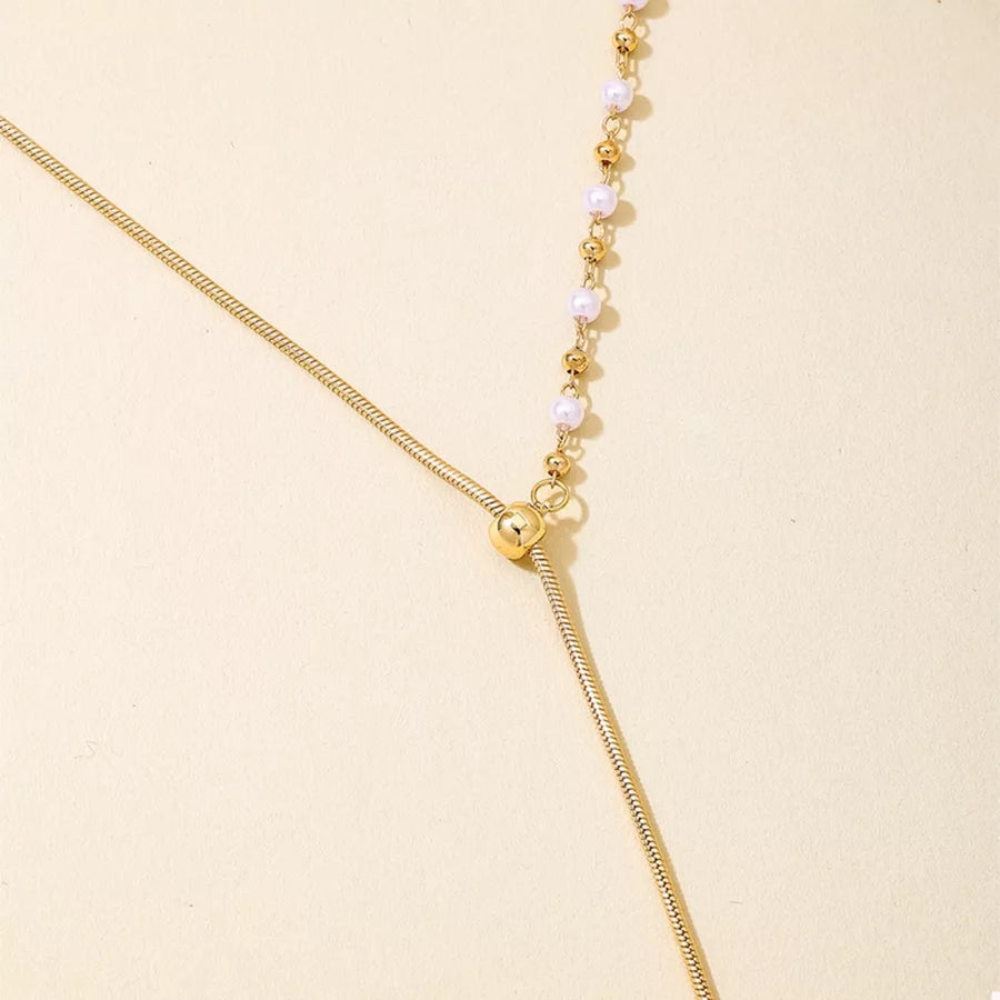 18k Gold-plated Chain Y-drop Necklace With Synthetic Pearl in gold with Y-drop design
