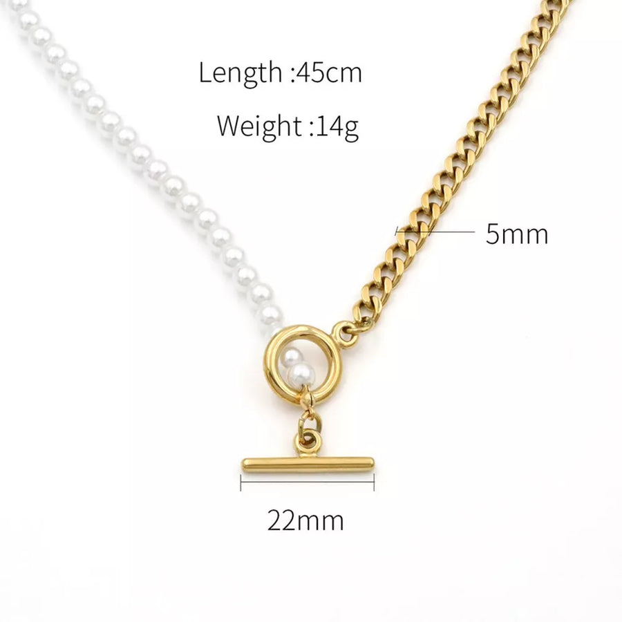 18k Gold-plated Pearl Toggle Necklace in gold