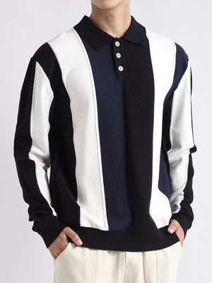 black pullover sweater with color-block and collared