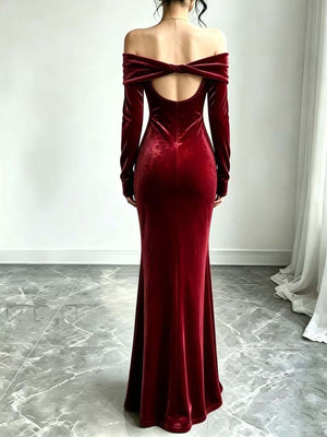 White fitted formal gown with off-shoulder