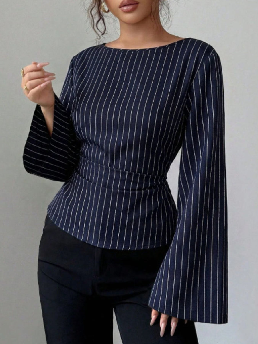 Black fitted blouse with boat neck
