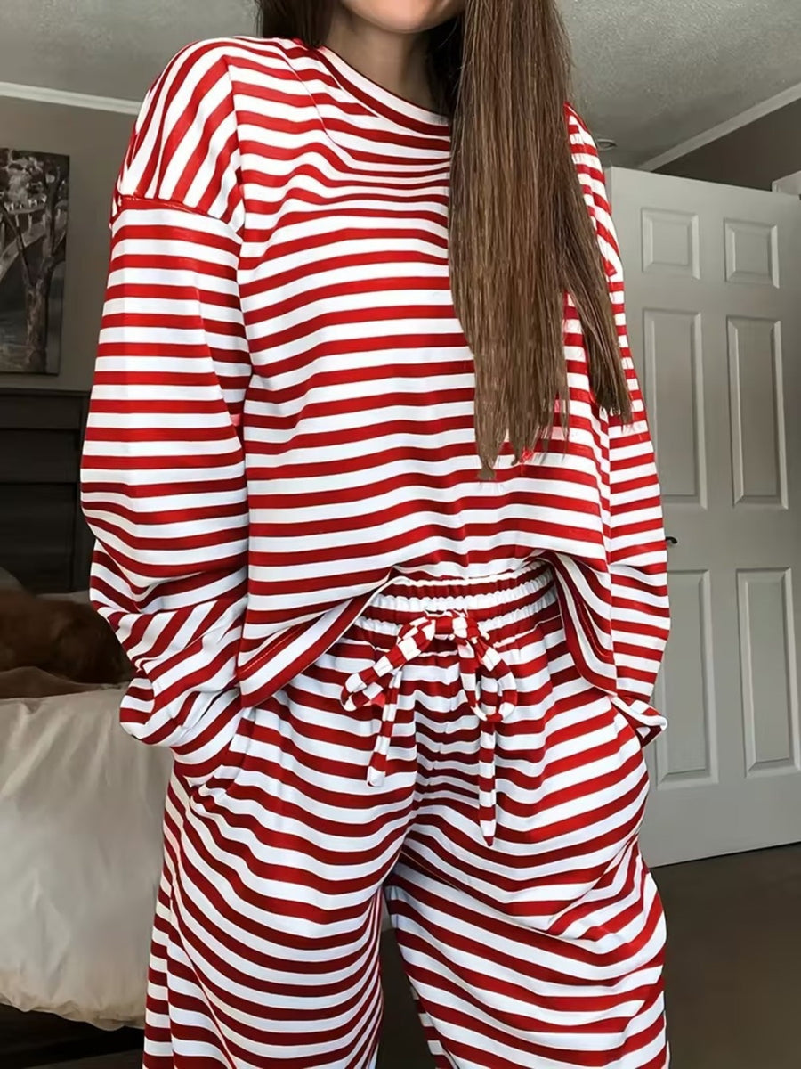 pajama set in gray with drawstring and hip-length, full-length
