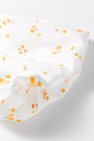 white cotton blend with orange and blue floral print Maternity Tops > T-Shirts