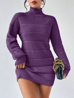 classic sweater dress in Apricot with turtleneck