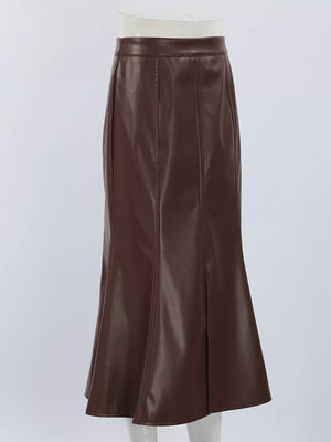 Slit Mermaid Midi Skirt in Brown with seam detail