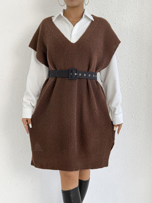 brown oversized sweater vest with v-neck