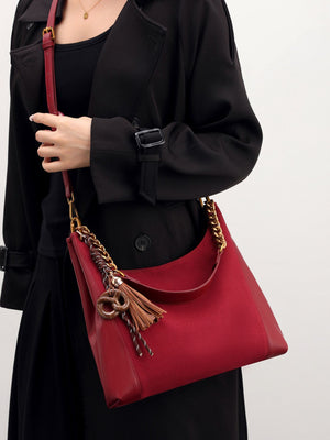 Suede Imported Size & shoulder bag in Wine Red with slouchy silhouette