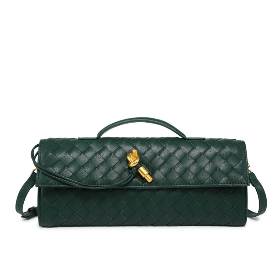 Woven Leather Wristlet Bag in Cream White with woven texture
