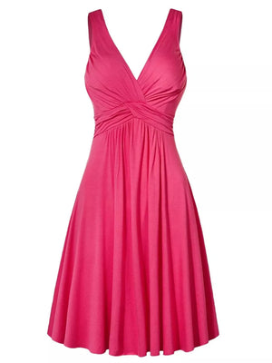 Twisted Sleeveless Ruched Waist A-line Dress Plus Size in Burgundy