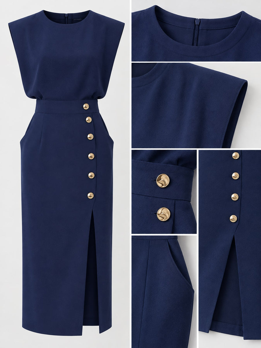 midi dress in Blue with side slit and midi