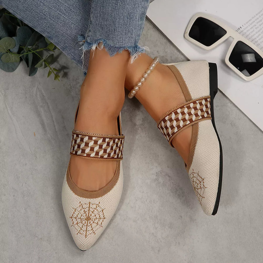 Point Toe Slip-ons in Light Gray with knit upper
