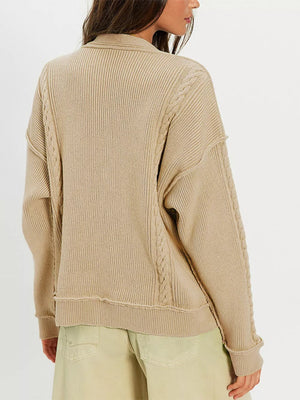 cardigan in Dark Blue with cable knit and distressed