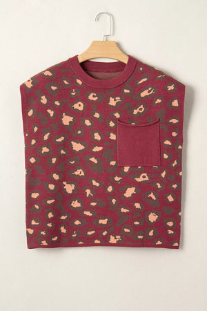 peach pullover sweater featuring pocketed and leopard