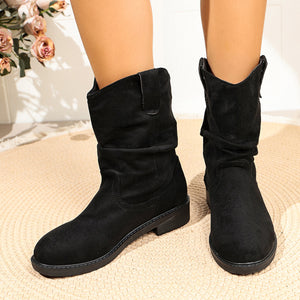 Round Toe Slouchy Boots in camel with round toe