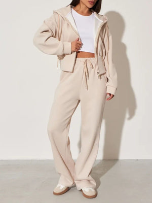 lounge set in light beige featuring drawstring and relaxed fit