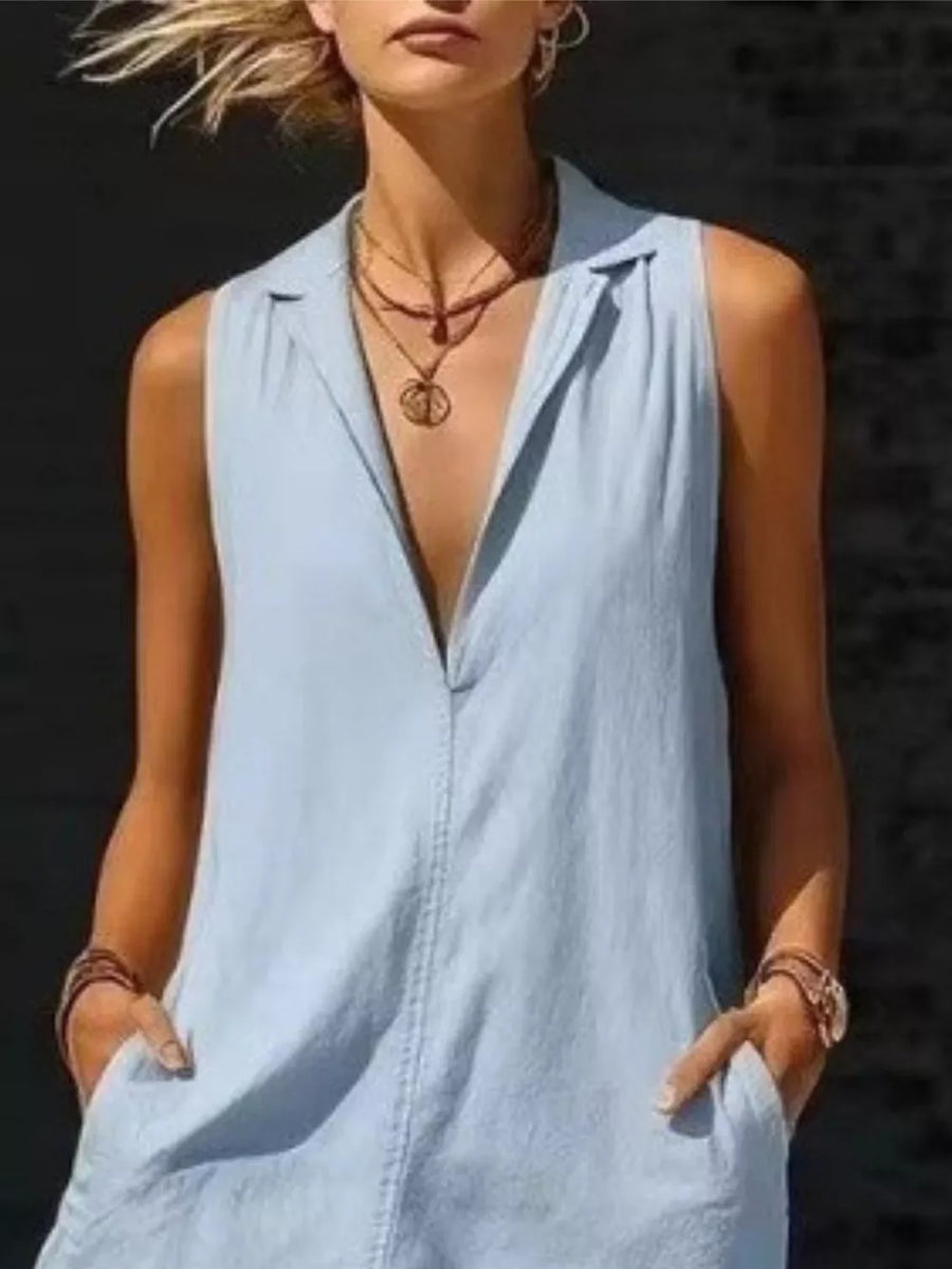 Sleeveless Maxi Dress With Side Pockets in rust with pocketed