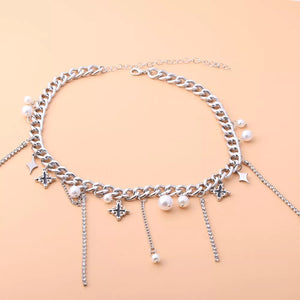 Tassel Star-moon Synthetic Pearl Pendant Choker option 5