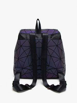 Blue Purple backpack with drawstring, snap and geometric