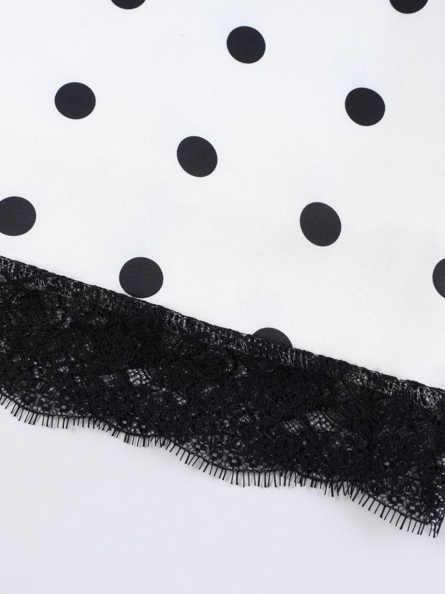 midi skirt in White with polka dot and lace