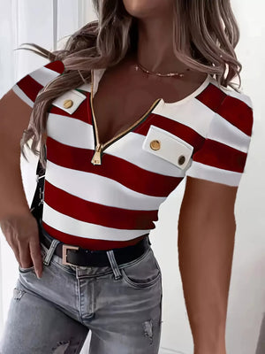 Black t-shirt with half-zip and striped