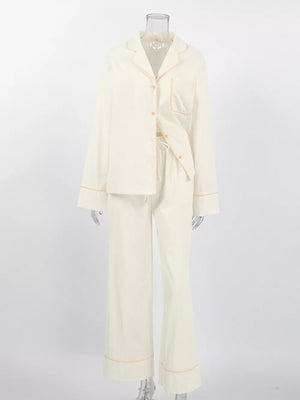 classic pajama set in Cream with collared