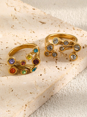 Open 18K Gold-Plated Zircon Ring in Style B with 18K gold-plated