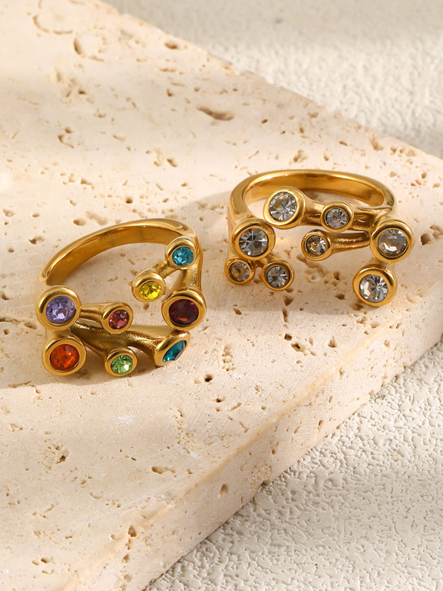 Open 18K Gold-Plated Zircon Ring in Style B with 18K gold-plated