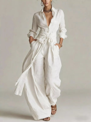 jumpsuit in Dark Brown with buttoned and full-length