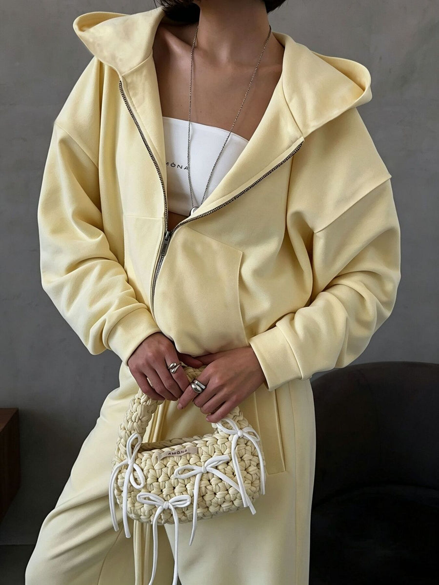 lounge set in cream with pocketed and cropped