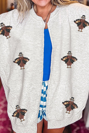 cardigan in Light Gray with graphic print and pocketed