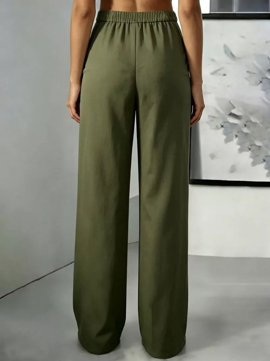 Button-down Pleated Pants in Pink with high-waisted