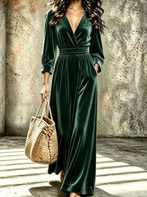 jumpsuit in emerald green featuring pocketed and relaxed fit