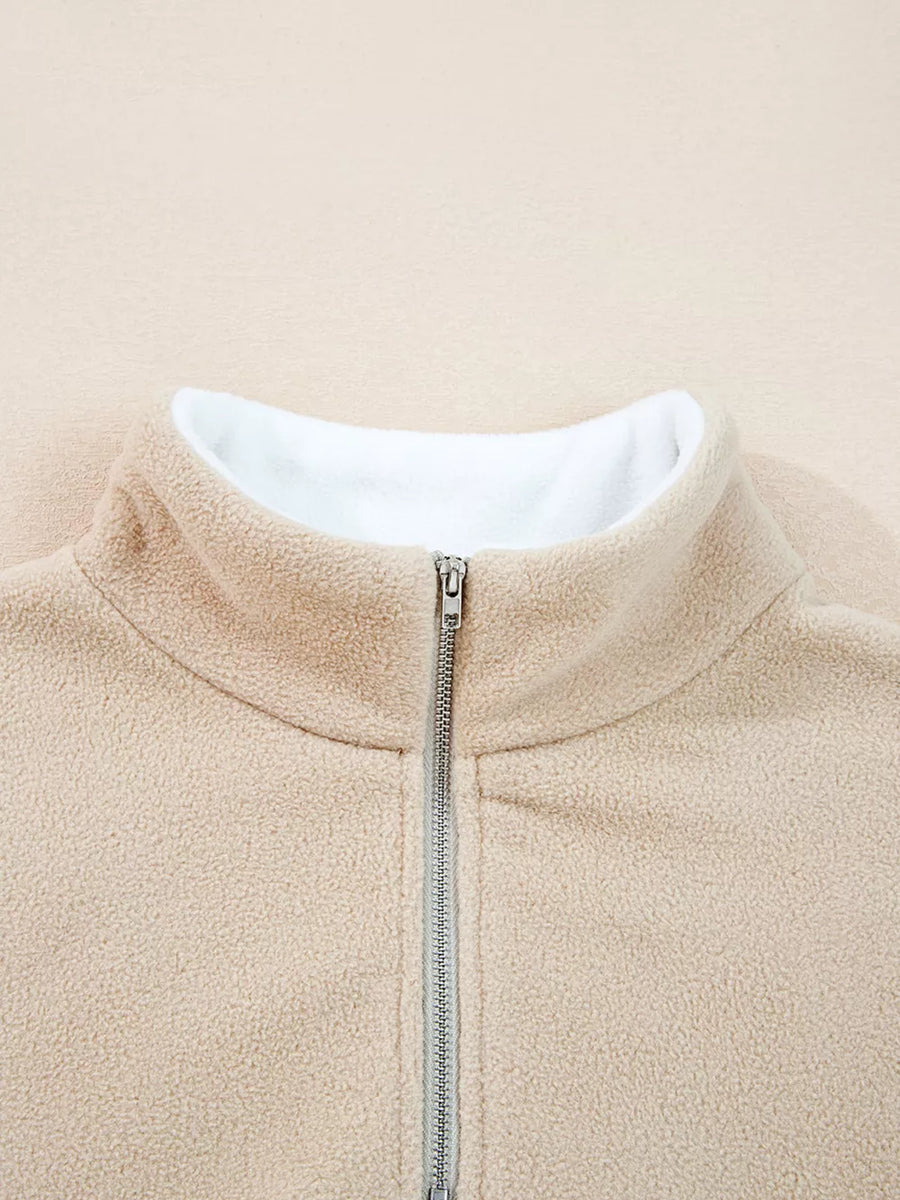 Fleece Colorblock Patchwork Zipped Neck Pullover option 8