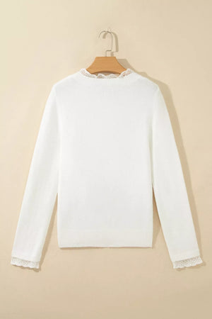 romantic pullover sweater in White with crew neck