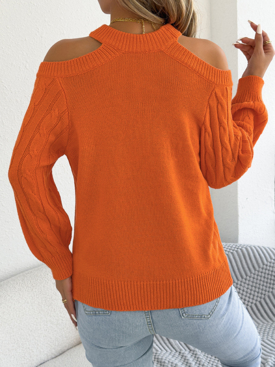 White pullover sweater with openwork and long sleeve