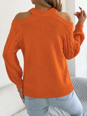 White pullover sweater with openwork and long sleeve
