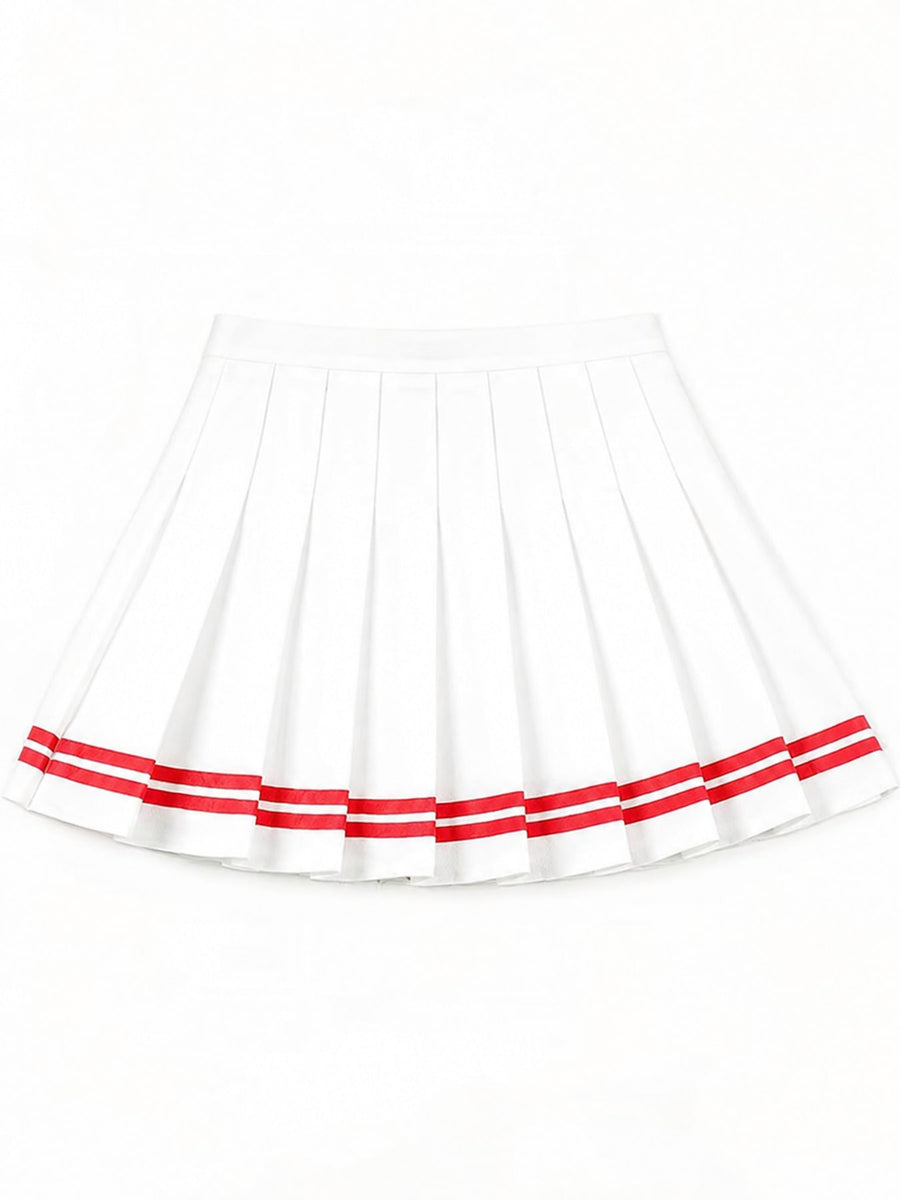 White And Black - Striped With Built-in Shorts pleated skirt featuring pleated and striped