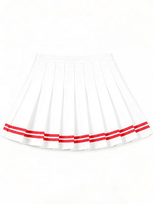White And Black - Striped With Built-in Shorts pleated skirt featuring pleated and striped