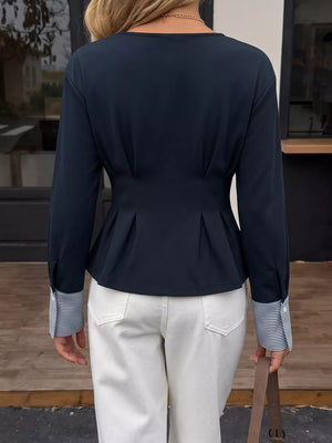 classic peplum top in Dark Blue with round neck
