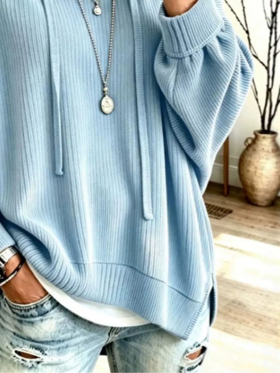 Navy pullover hoodie with hip-length and pullover