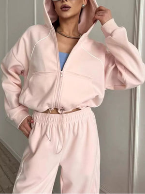 100% polyester Care instructions: Machine wash cold lounge set in Brown with relaxed silhouette