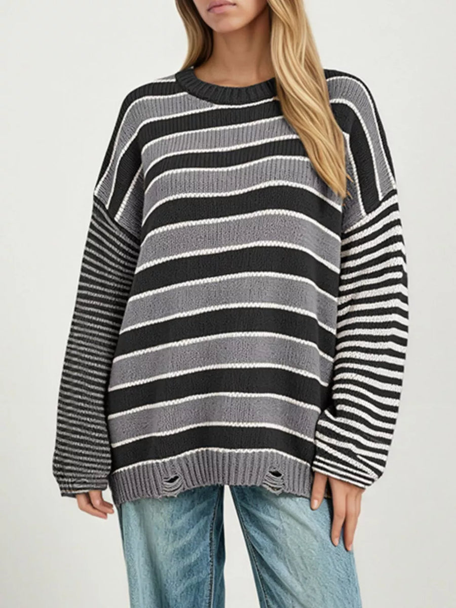 Khaki pullover sweater with ribbed and long sleeve