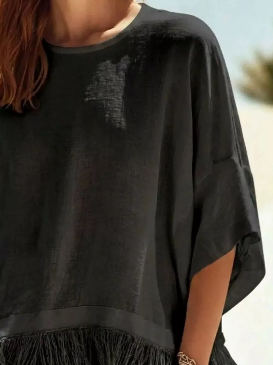bohemian blouse in Black with round neck