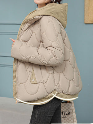 Plus Size Quilted Hooded Puffer Jacket in Khaki