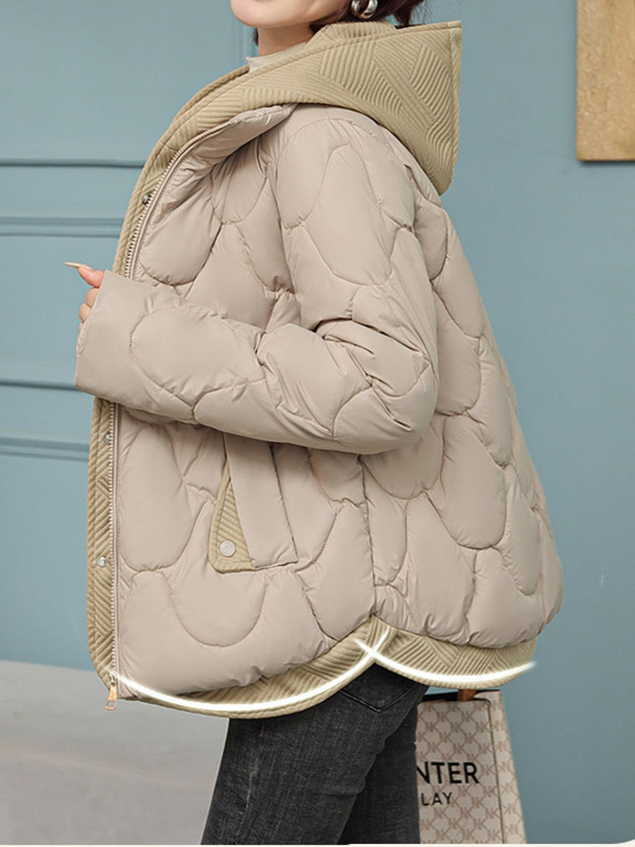 Plus Size Quilted Hooded Puffer Jacket in Khaki