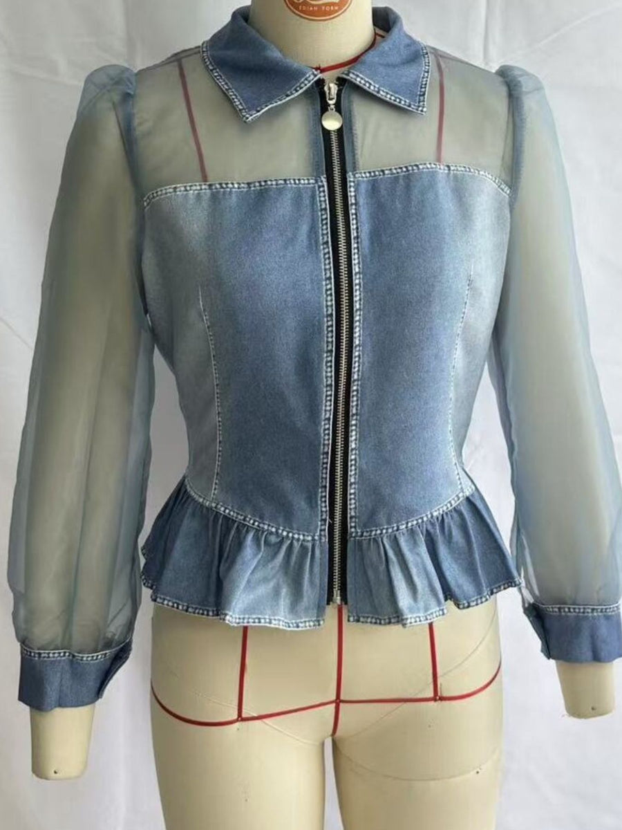 modern peplum top in light blue with collared