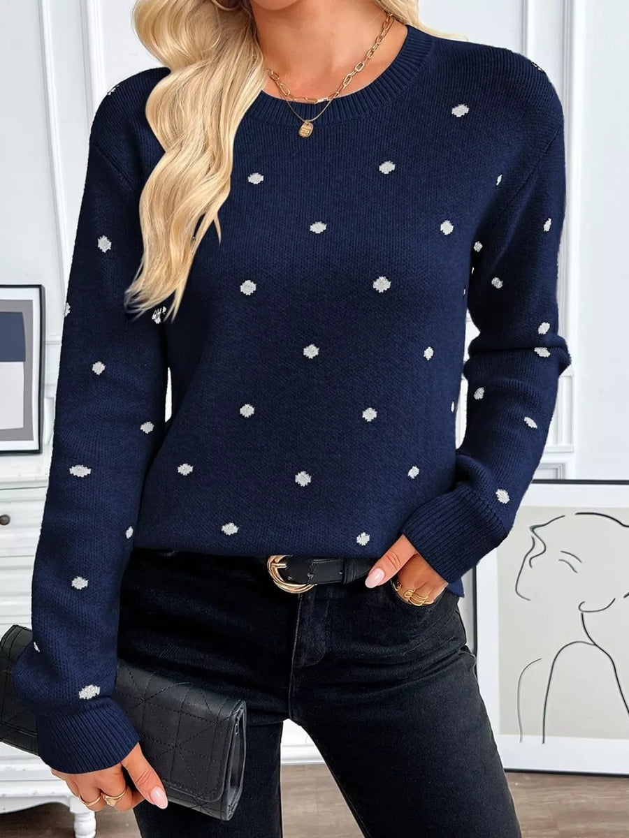 camel pullover sweater with pullover and polka dot