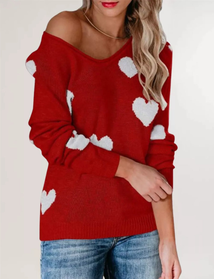 red relaxed v-neck sweater with v-neck
