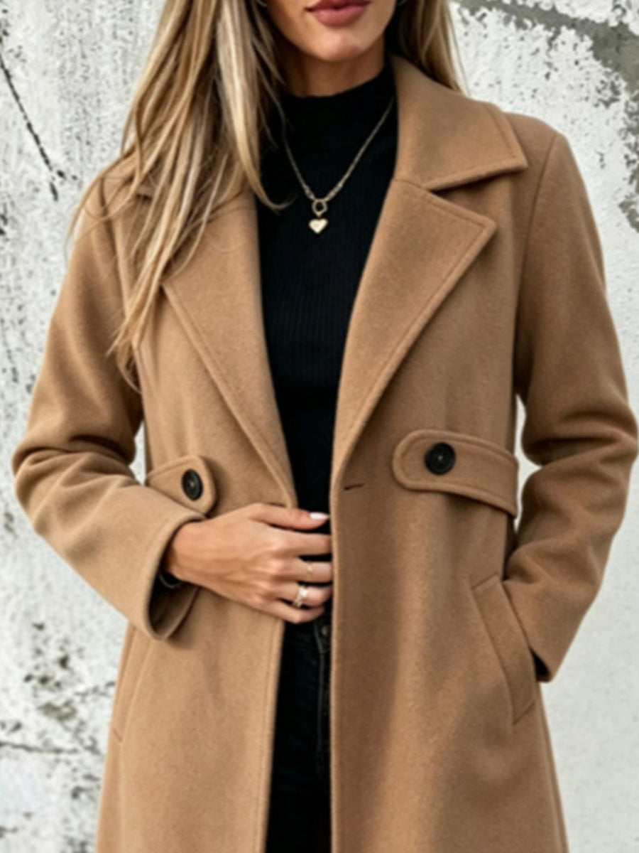 Full Size Lapel Collar Longline Overcoat Jacket in Black with pocketed